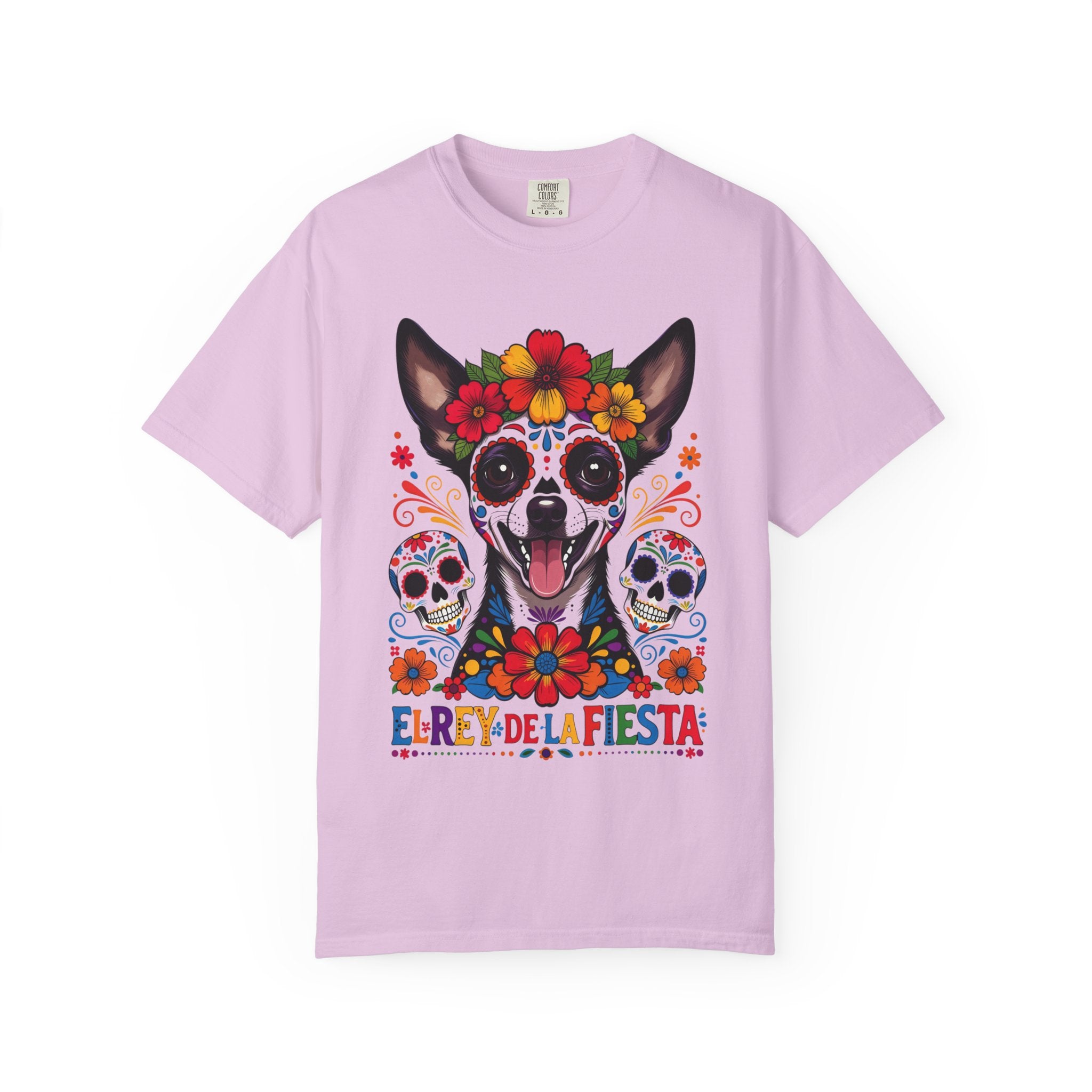 Day of the Dead Chihuahua T-Shirt — "El Rey de la Fiesta" Sugar Skull Tee
