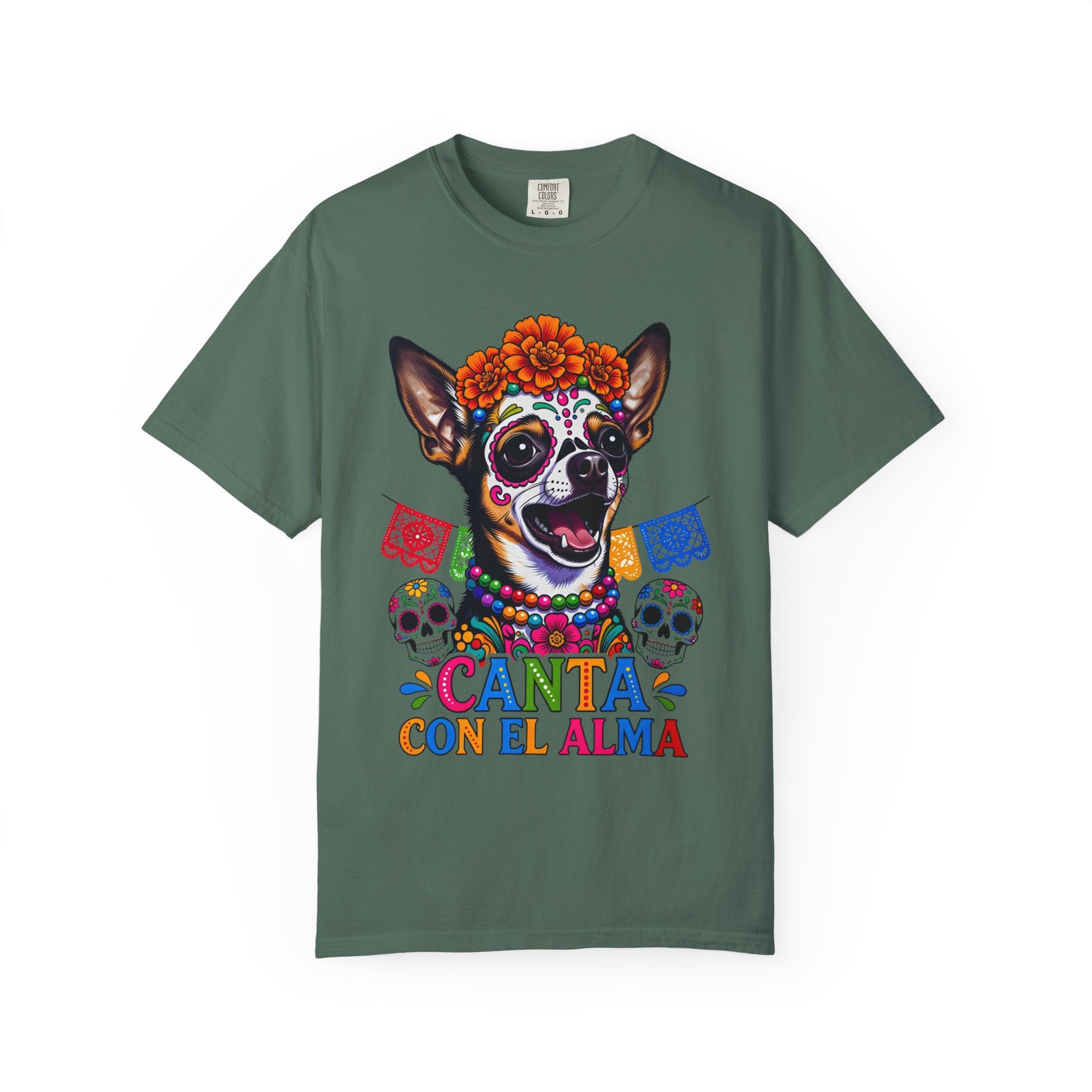 Day of the Dead Chihuahua T-Shirt — "Canta Con El Alma" Colorful Sugar Skull Tee