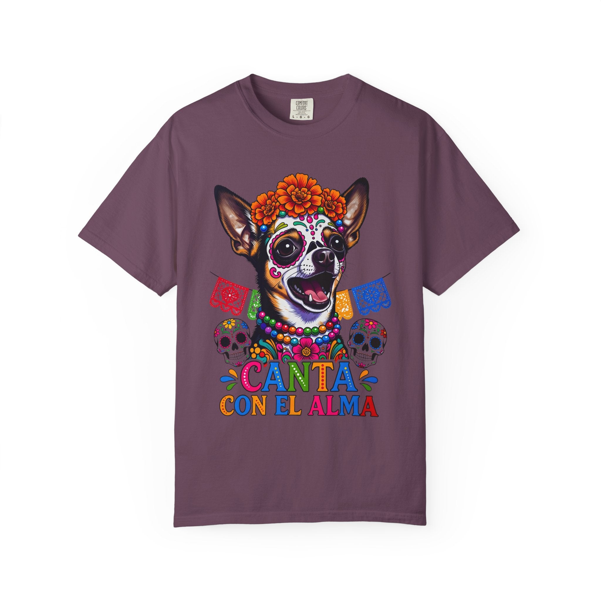 Day of the Dead Chihuahua T-Shirt — "Canta Con El Alma" Colorful Sugar Skull Tee