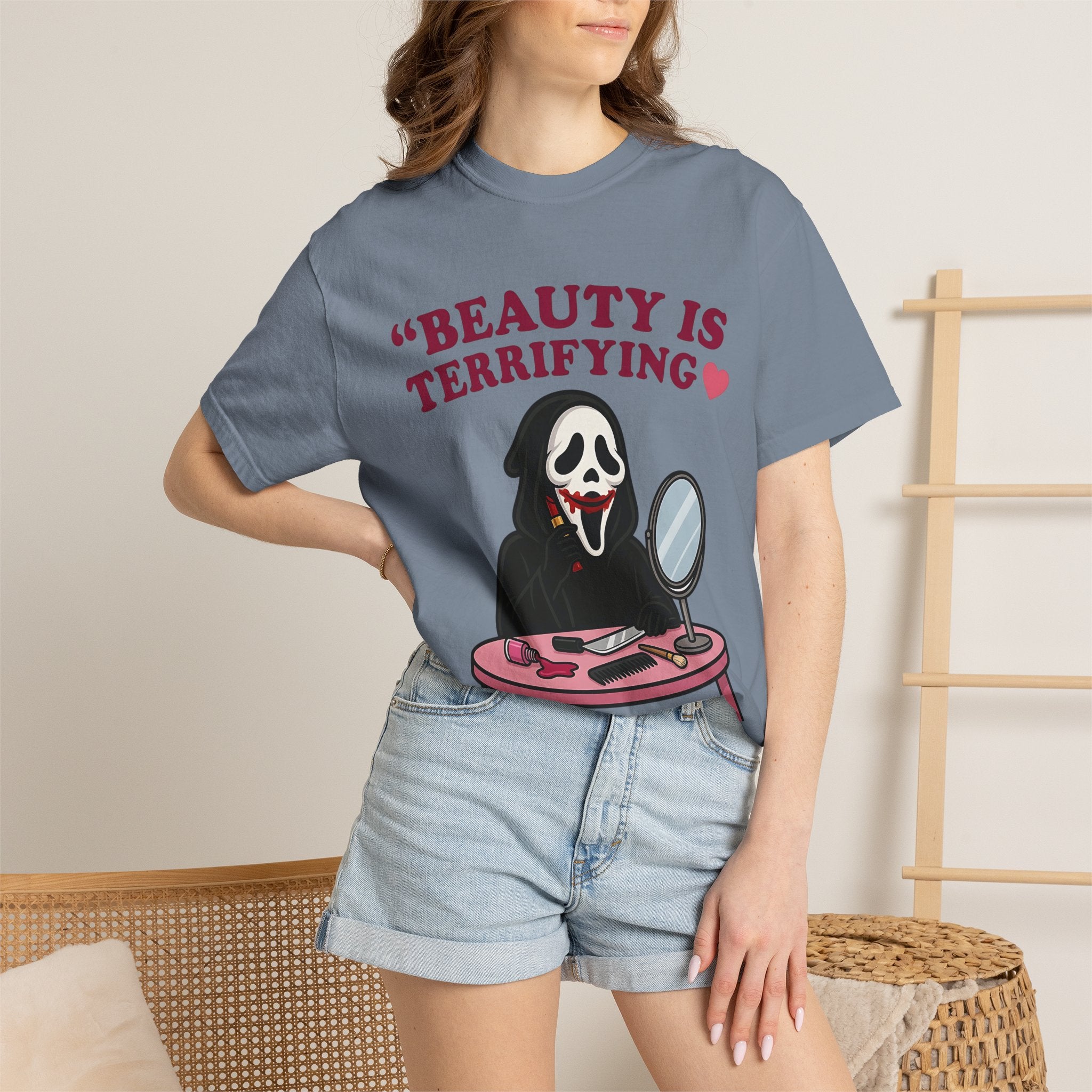T-Shirt — "Beauty Is Terrifying" Ghostface Makeup Graphic Tee