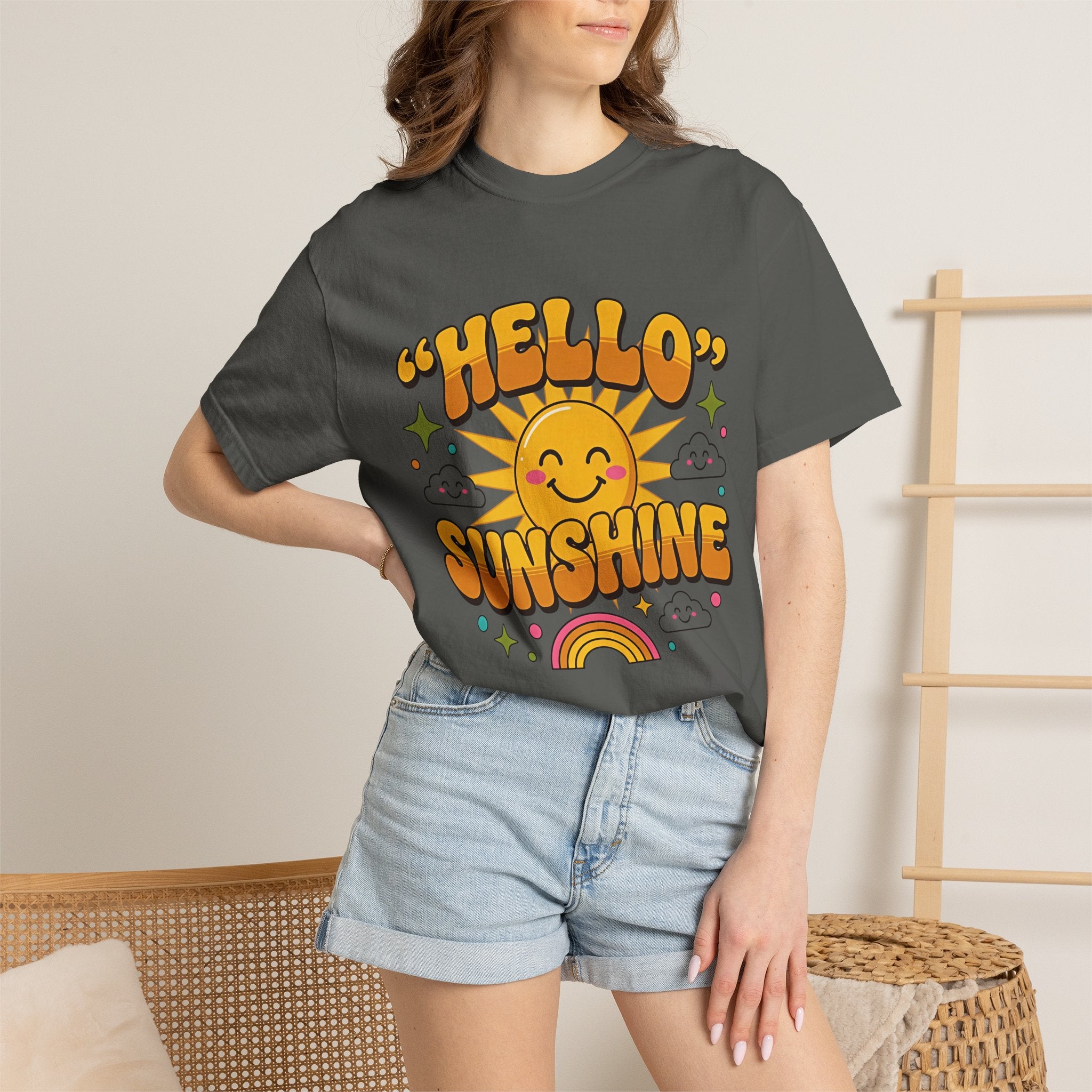 Hello Sunshine T-Shirt — Retro Smiley Sun Graphic Tee