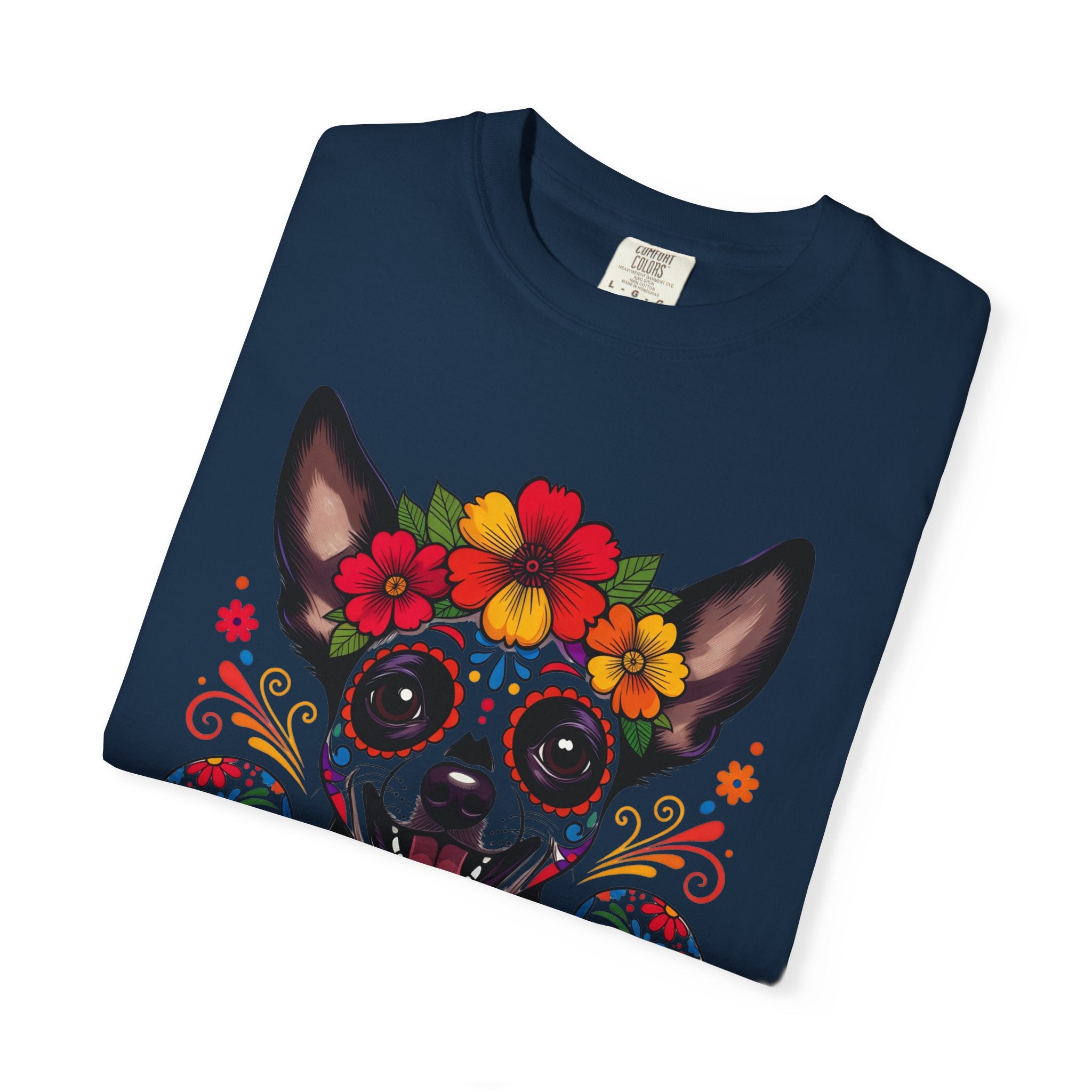 Day of the Dead Chihuahua T-Shirt — "El Rey de la Fiesta" Sugar Skull Tee