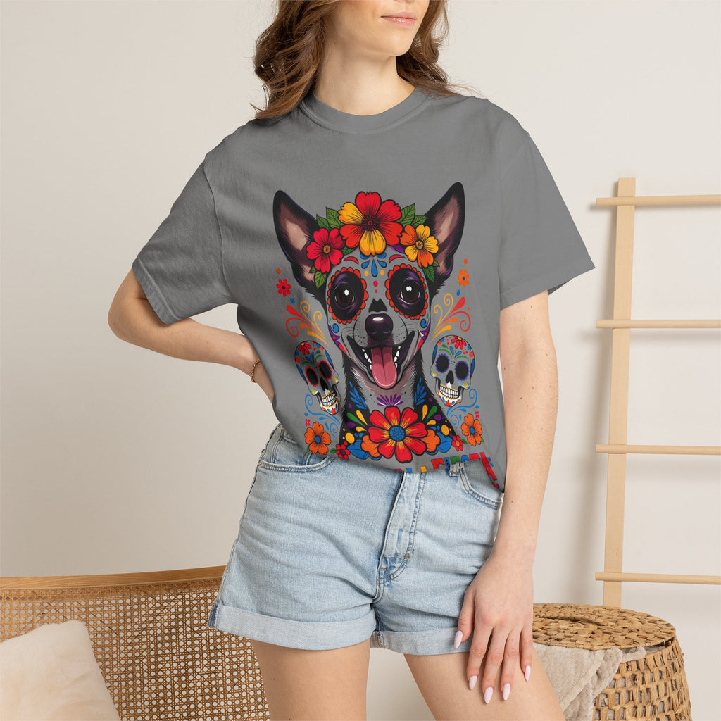 Day of the Dead Chihuahua T-Shirt — "El Rey de la Fiesta" Sugar Skull Tee