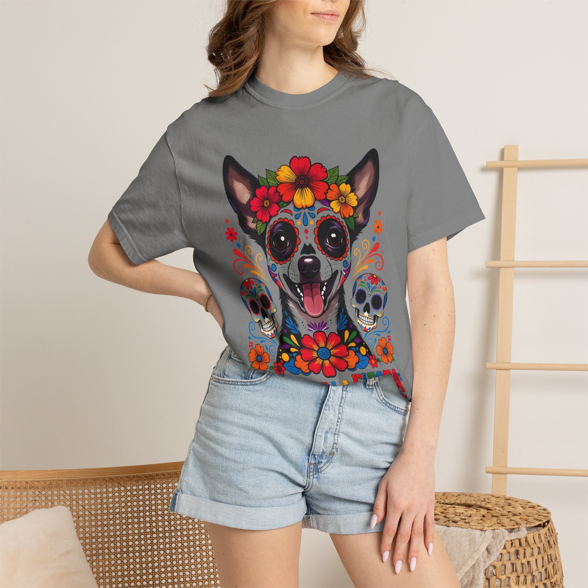 Day of the Dead Chihuahua T-Shirt — "El Rey de la Fiesta" Sugar Skull Tee