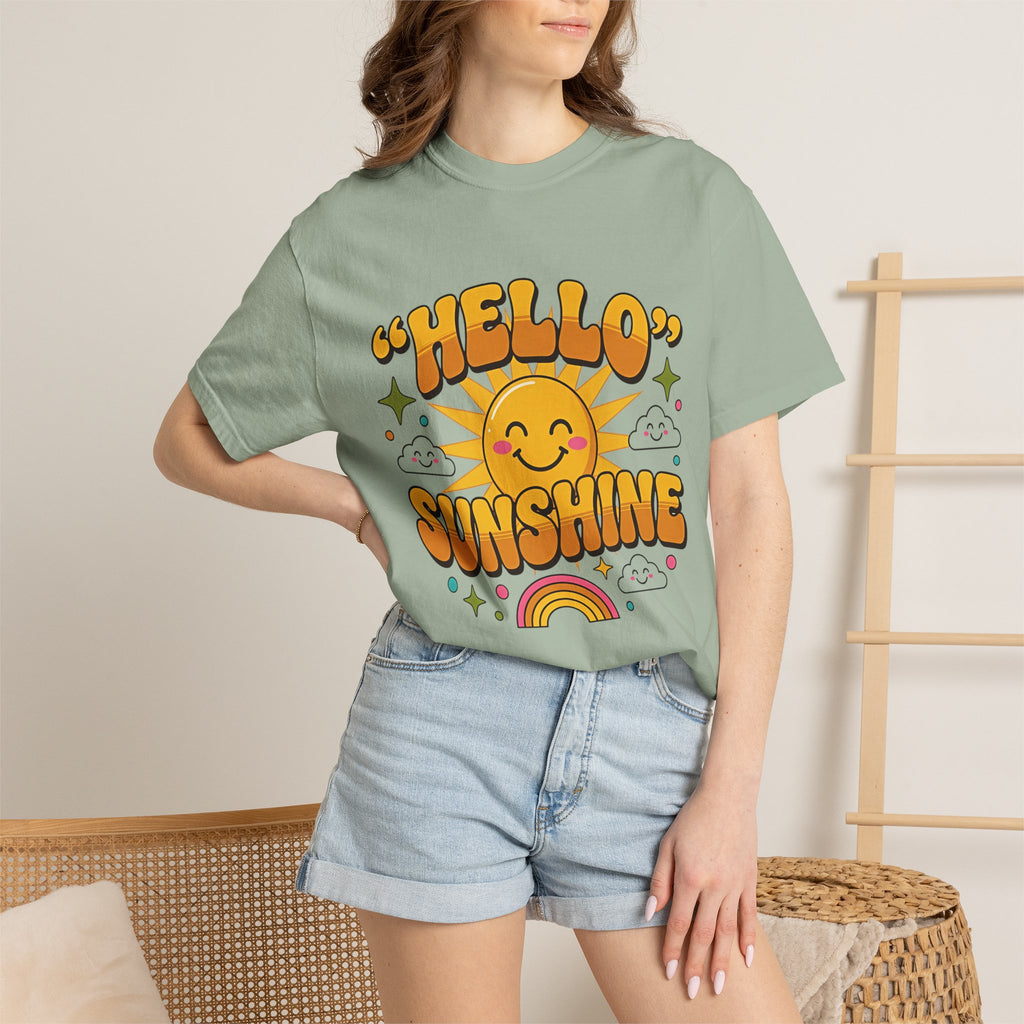 Hello Sunshine T-Shirt — Retro Smiley Sun Graphic Tee